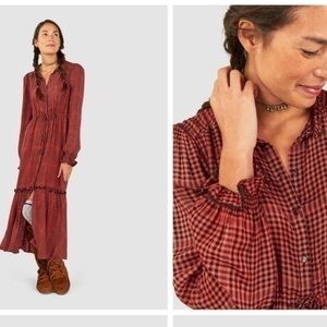 Like New Faherty Sandia red & black midi dress long sleeves size small